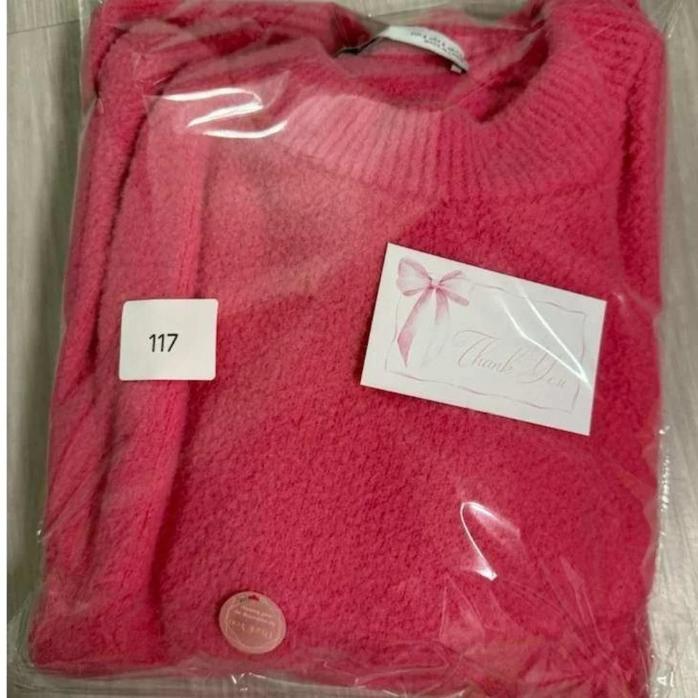 ZARA Textured Crewneck Pullover Sweater Bright Pink Cozy Knit Womens S